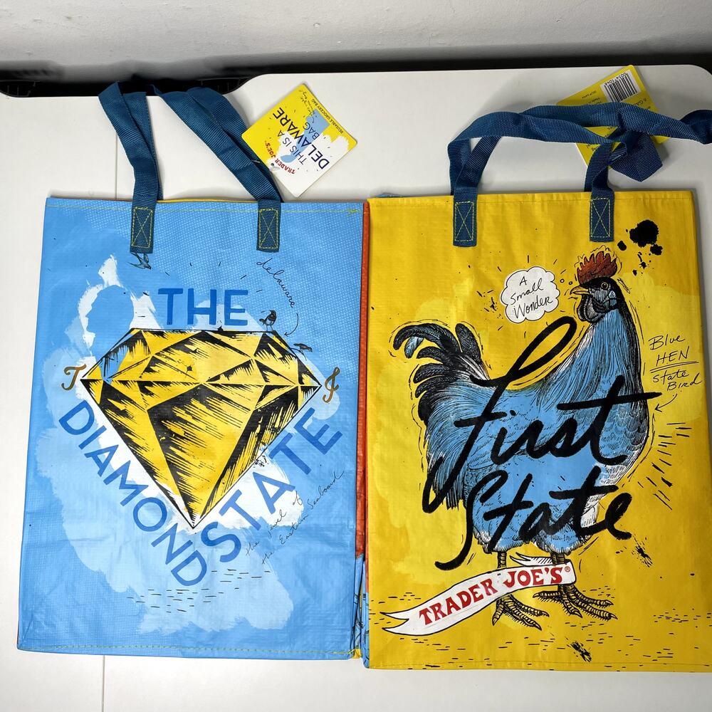Trader Joe’s Delaware Tote Bag Eco Reusable Shopper First State Chicken Blue Hen
